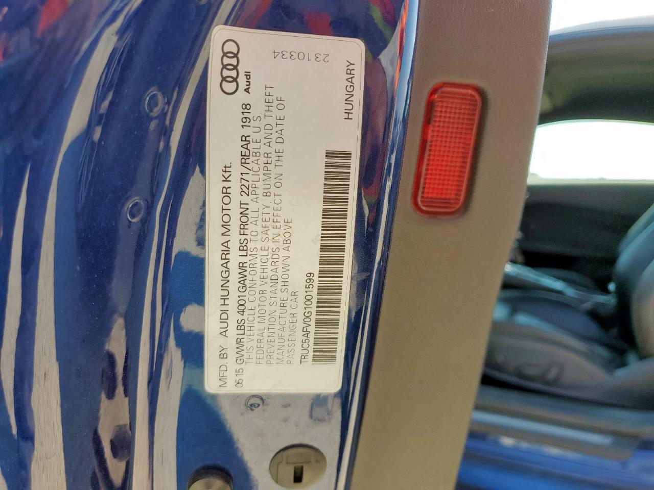 2016 Audi Tt VIN: TRUC5AFV0G1001599 Lot: 84556075