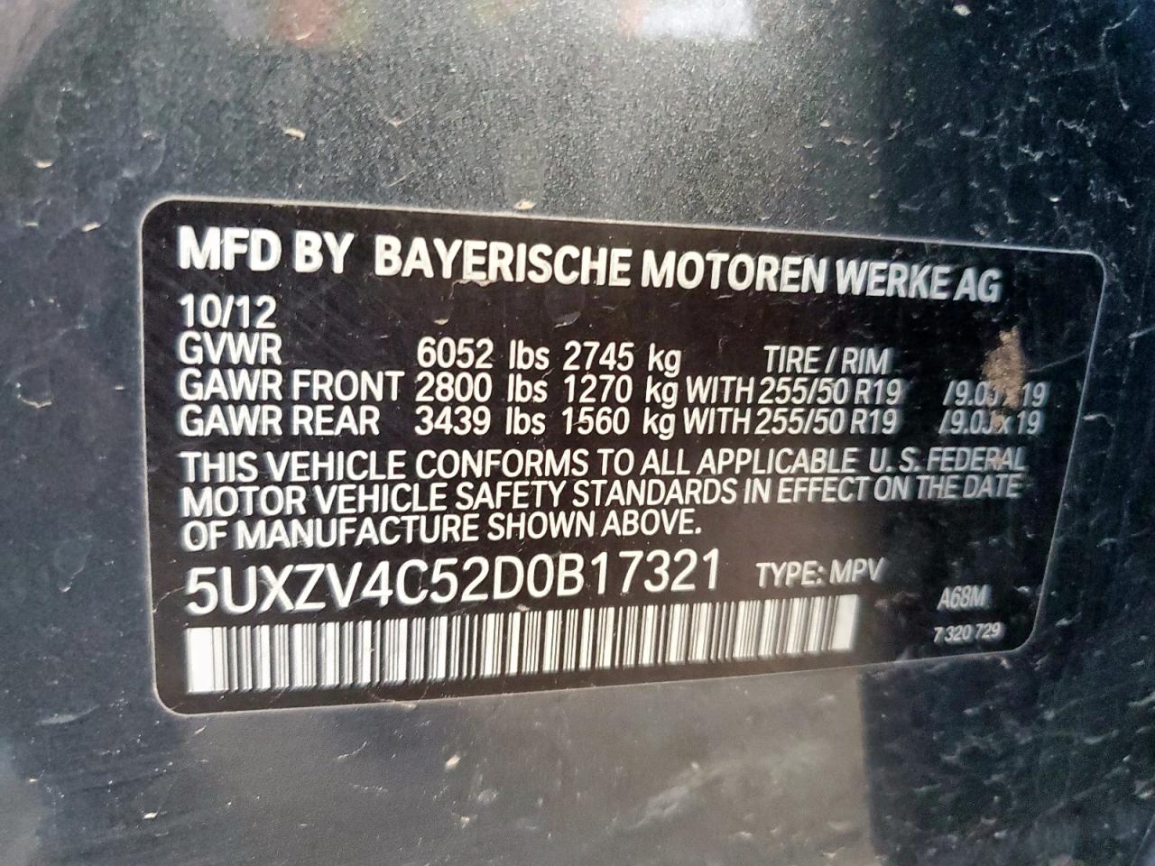2013 BMW X5 xDrive35I VIN: 5UXZV4C52D0B17321 Lot: 85116455
