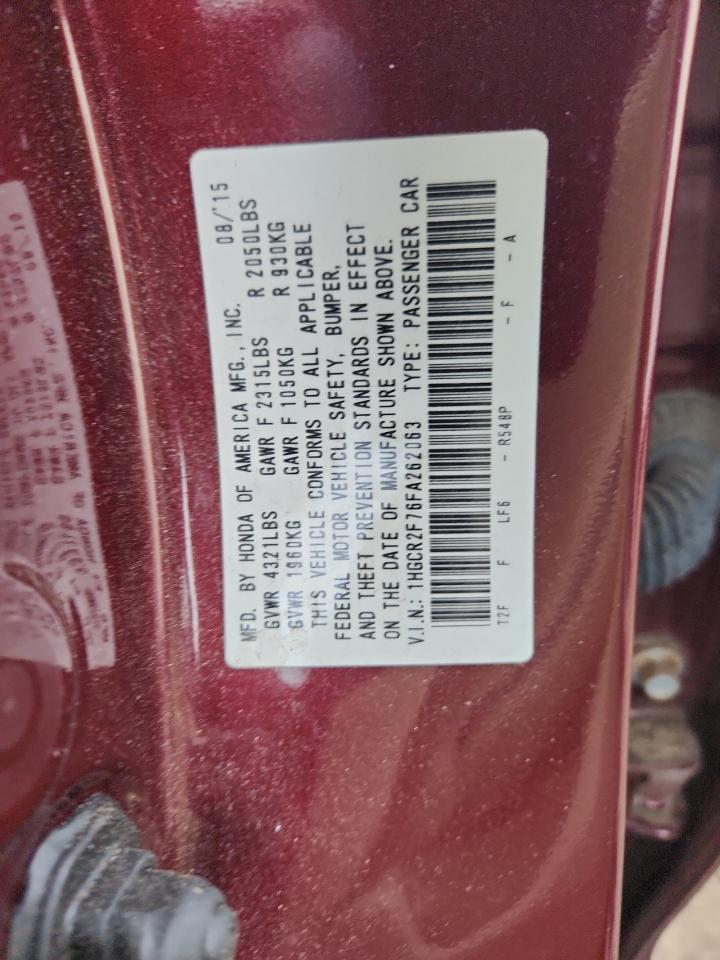 2015 Honda Accord Ex VIN: 1HGCR2F76FA262063 Lot: 82395045