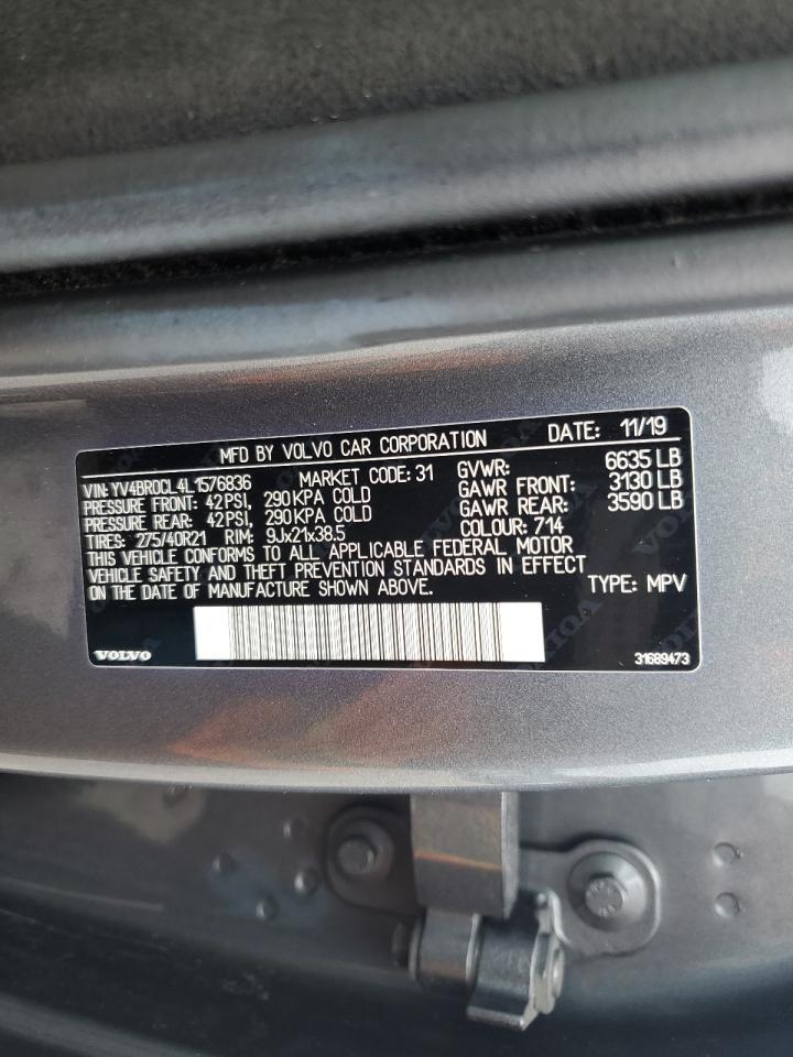 2020 Volvo Xc90 T8 Inscription VIN: YV4BR0CL4L1576836 Lot: 89934735