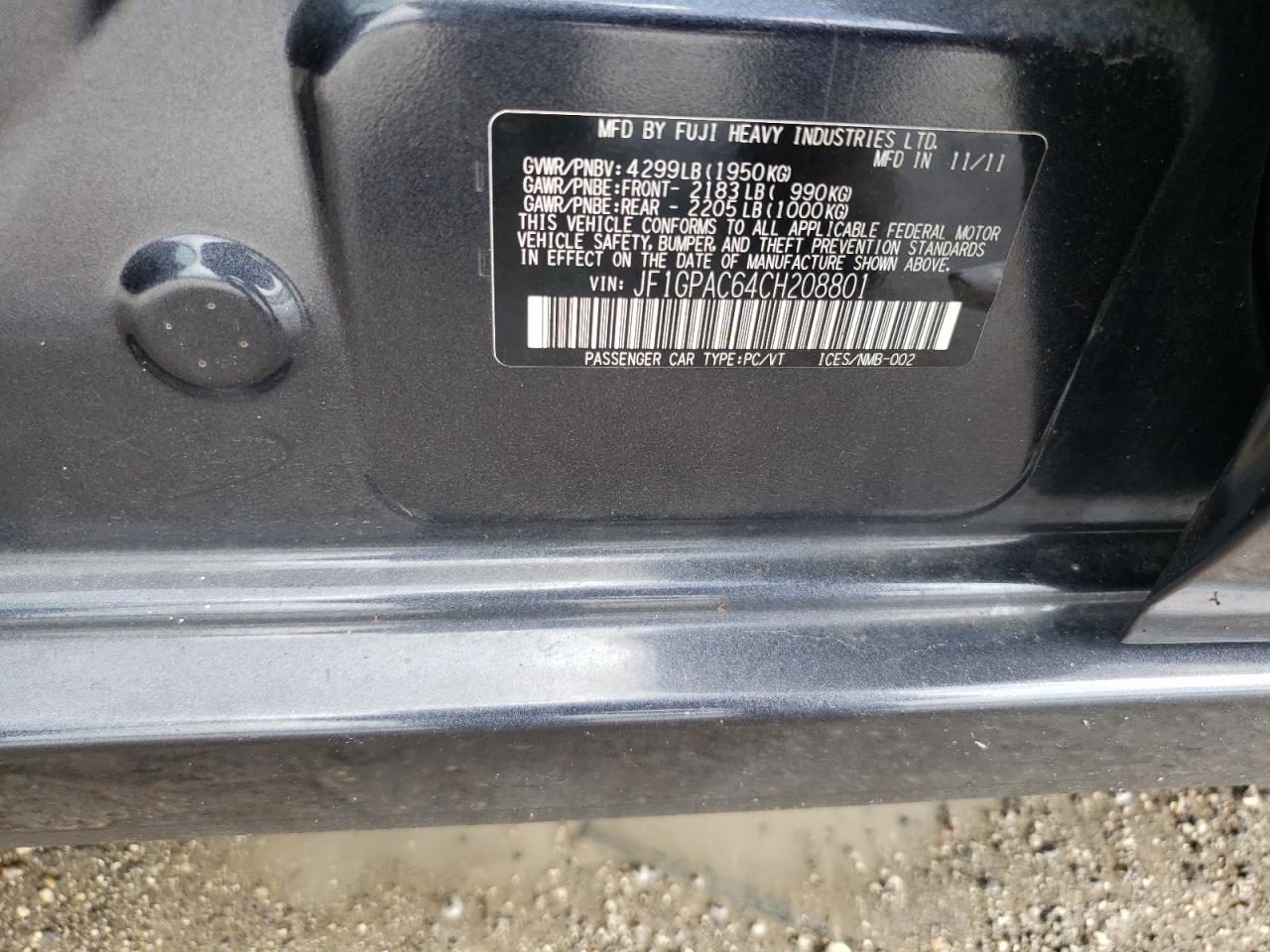 2012 Subaru Impreza Premium VIN: JF1GPAC64CH208801 Lot: 85649315