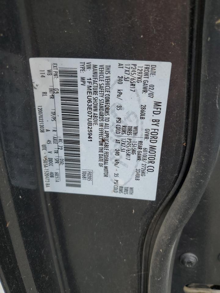 2007 Ford Explorer Xlt VIN: 1FMEU63E07UB25941 Lot: 82164805