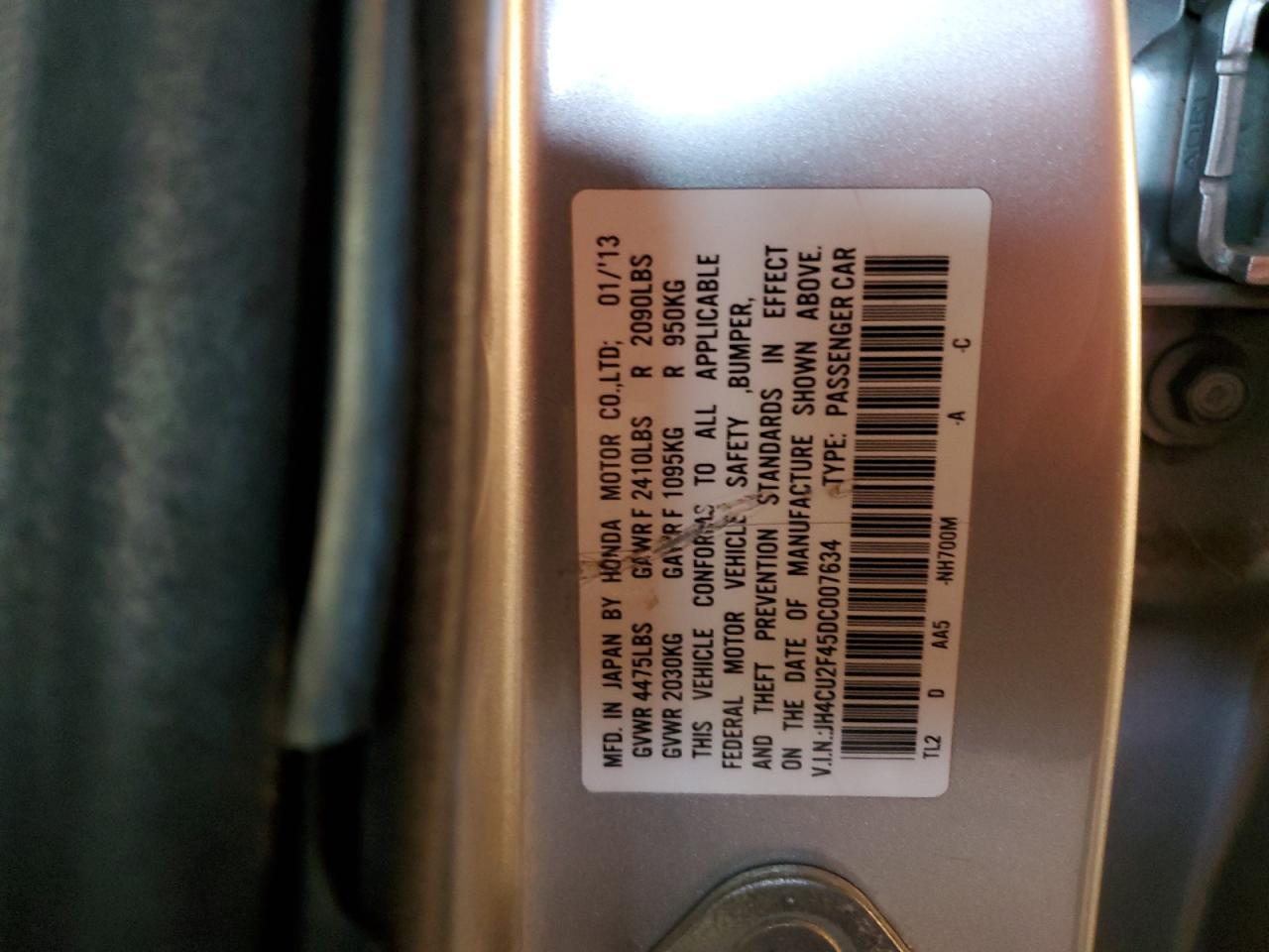2013 Acura Tsx VIN: JH4CU2F45DC007634 Lot: 85764045