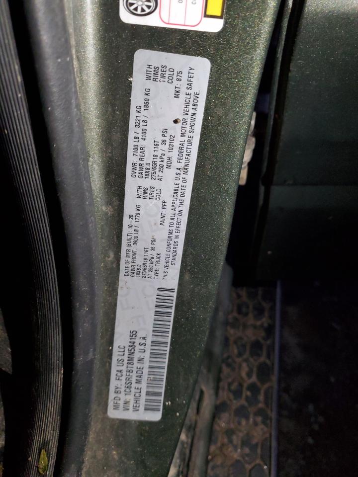 2021 Ram 1500 Big Horn/Lone Star VIN: 1C6SRFBT8MN584155 Lot: 90778565