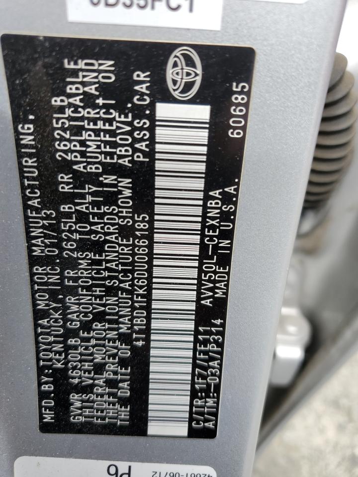 2013 Toyota Camry Hybrid VIN: 4T1BD1FK6DU066185 Lot: 81947795