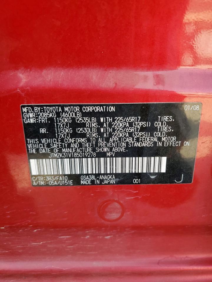2008 Toyota Rav4 Limited VIN: JTMZK31V185019278 Lot: 85591085