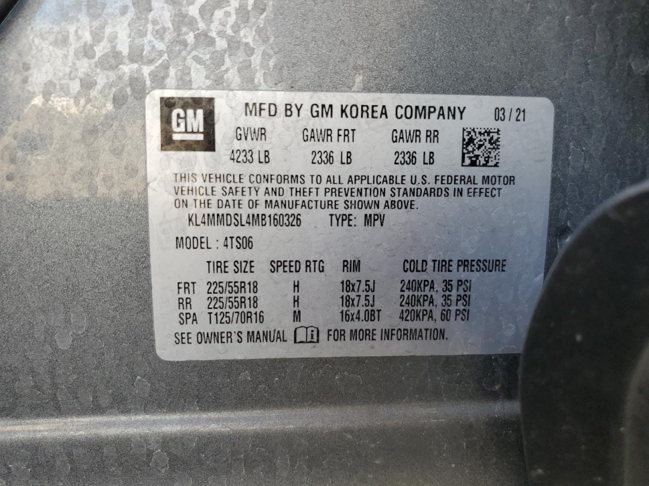 2021 Buick Encore Gx Select VIN: KL4MMDSL4MB160326 Lot: 87262785