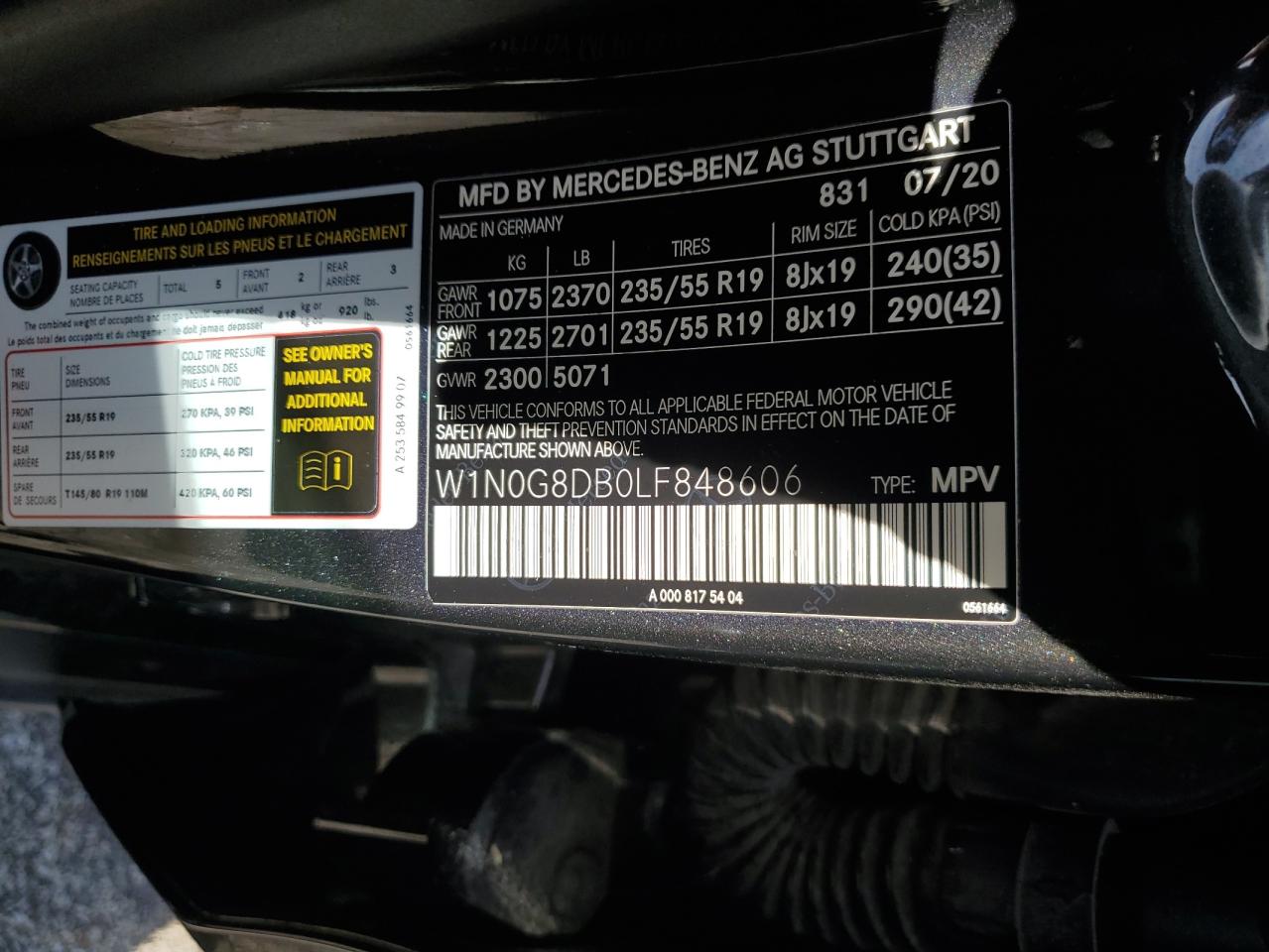 2020 Mercedes-Benz Glc 300 VIN: W1N0G8DB0LF848606 Lot: 85133105