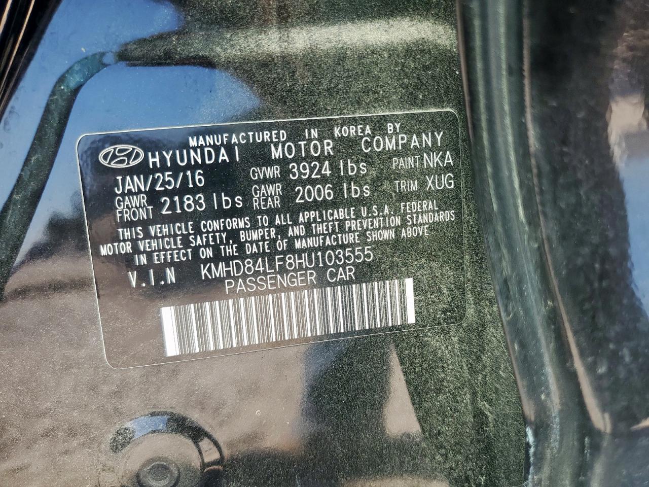2017 Hyundai Elantra Se VIN: KMHD84LF8HU103555 Lot: 86310355