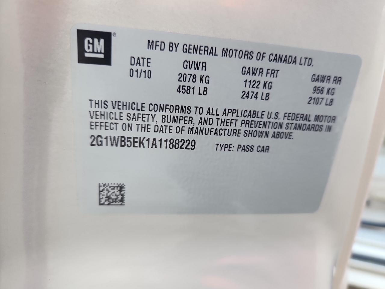 2010 Chevrolet Impala Lt VIN: 2G1WB5EK1A1188229 Lot: 81911695