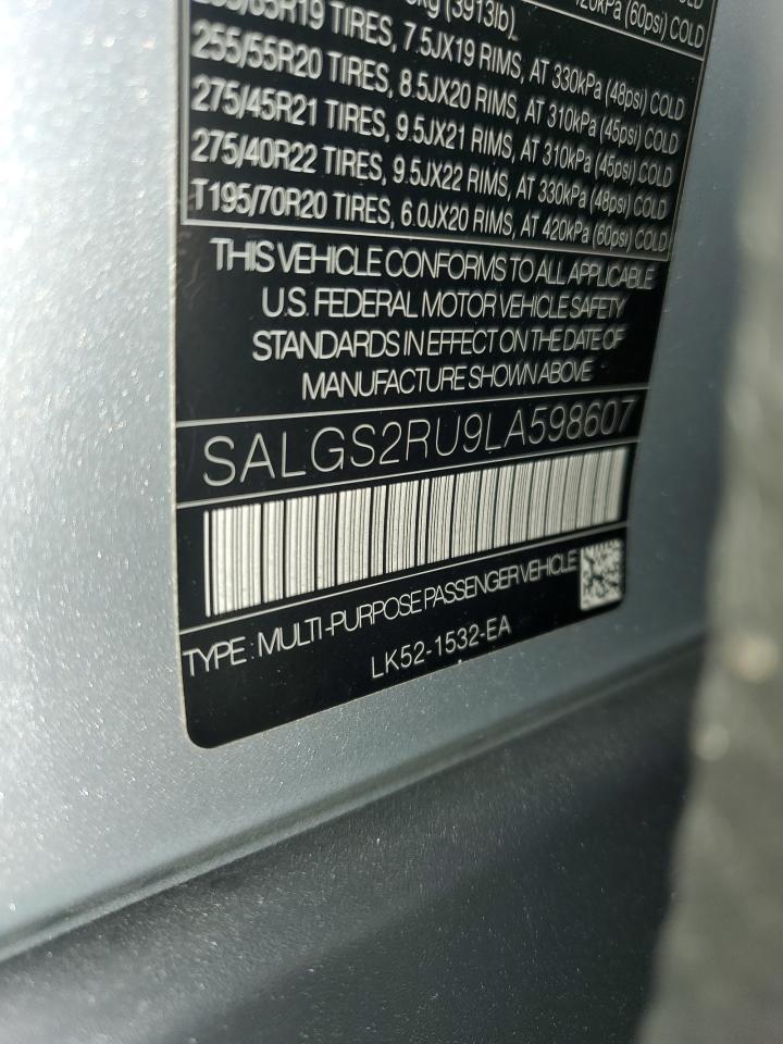 2020 Land Rover Range Rover Hse VIN: SALGS2RU9LA598607 Lot: 82480545