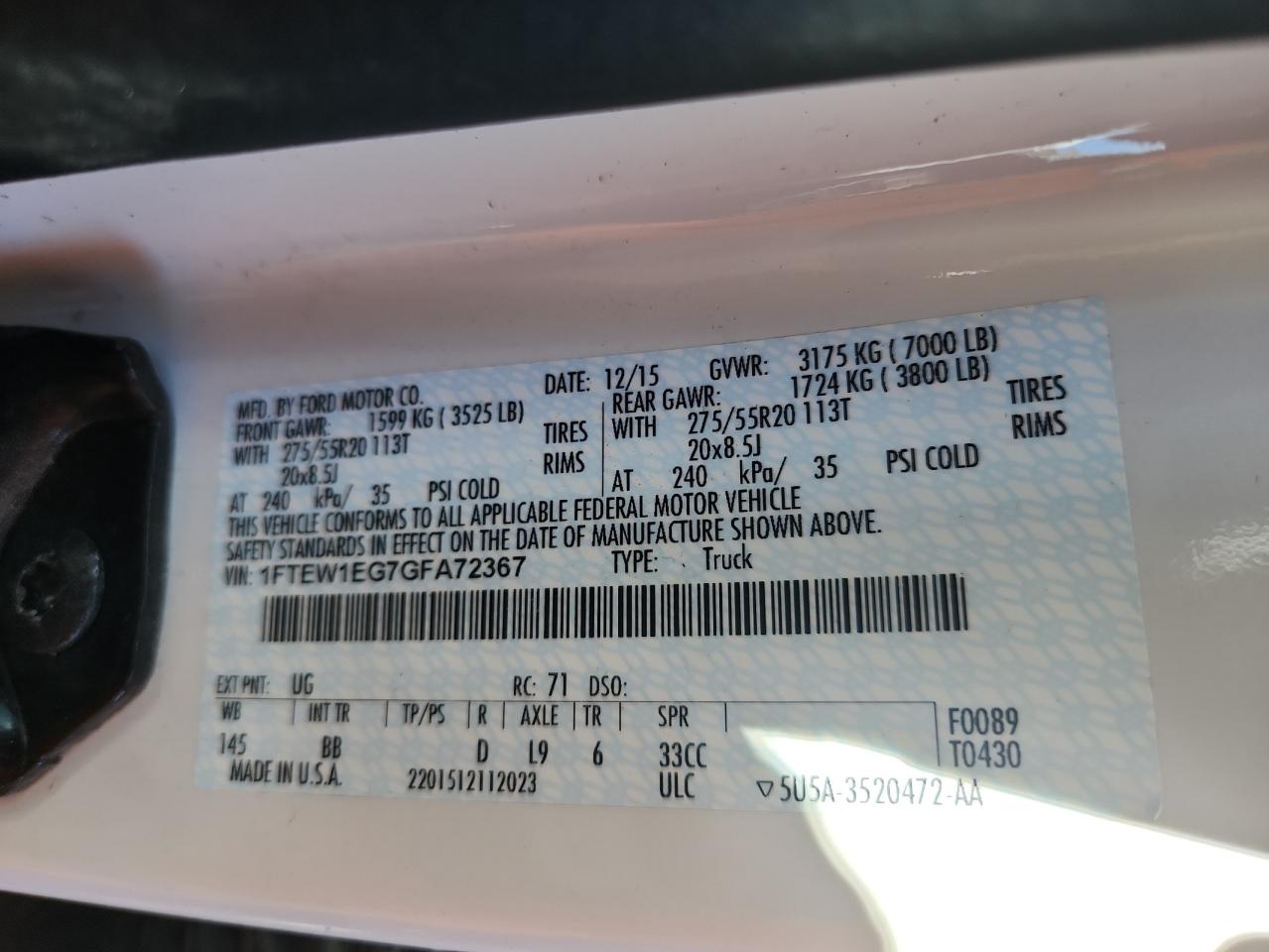 2016 Ford F150 Supercrew VIN: 1FTEW1EG7GFA72367 Lot: 86336265