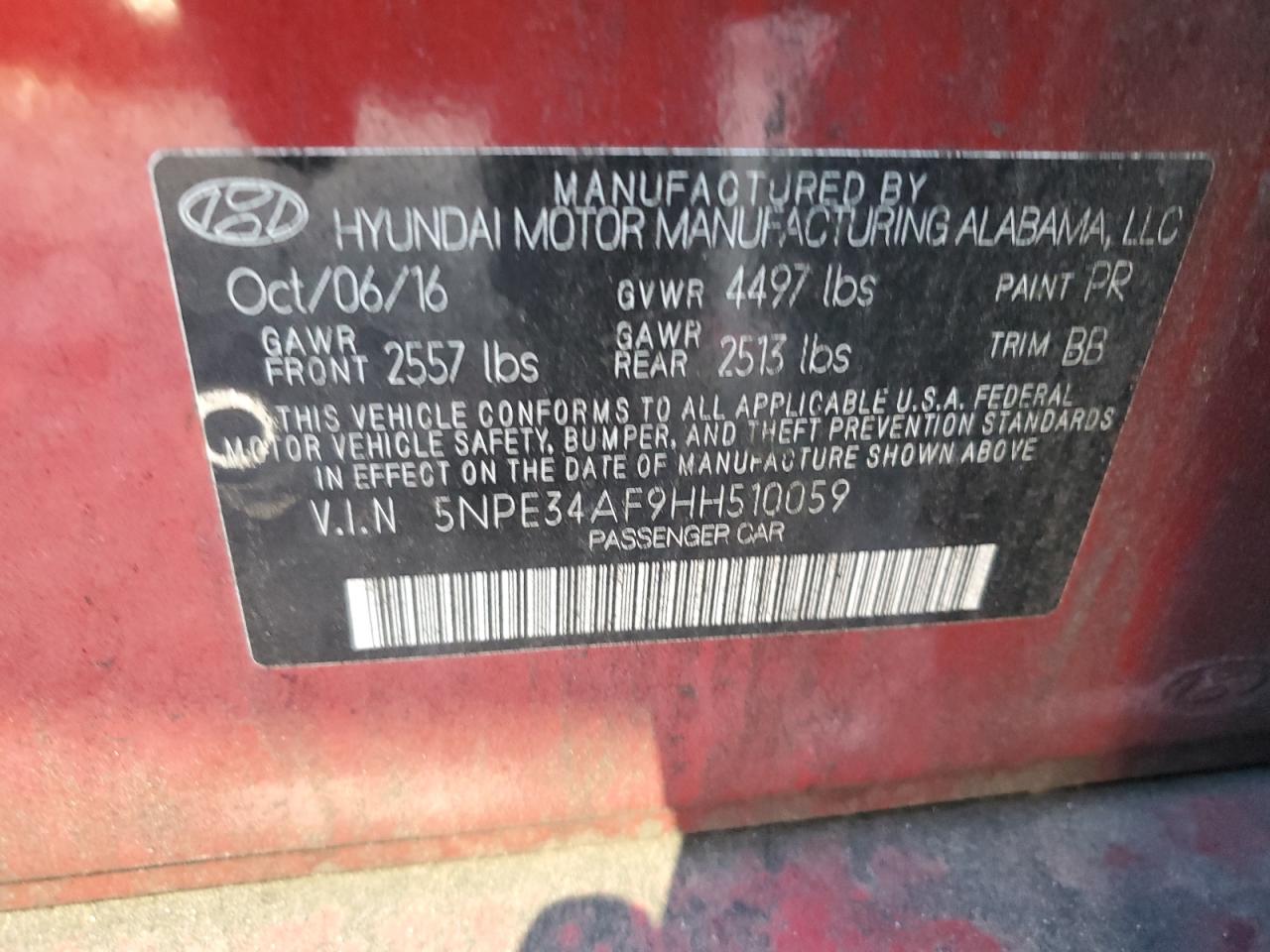 2017 Hyundai Sonata Sport VIN: 5NPE34AF9HH510059 Lot: 81873355