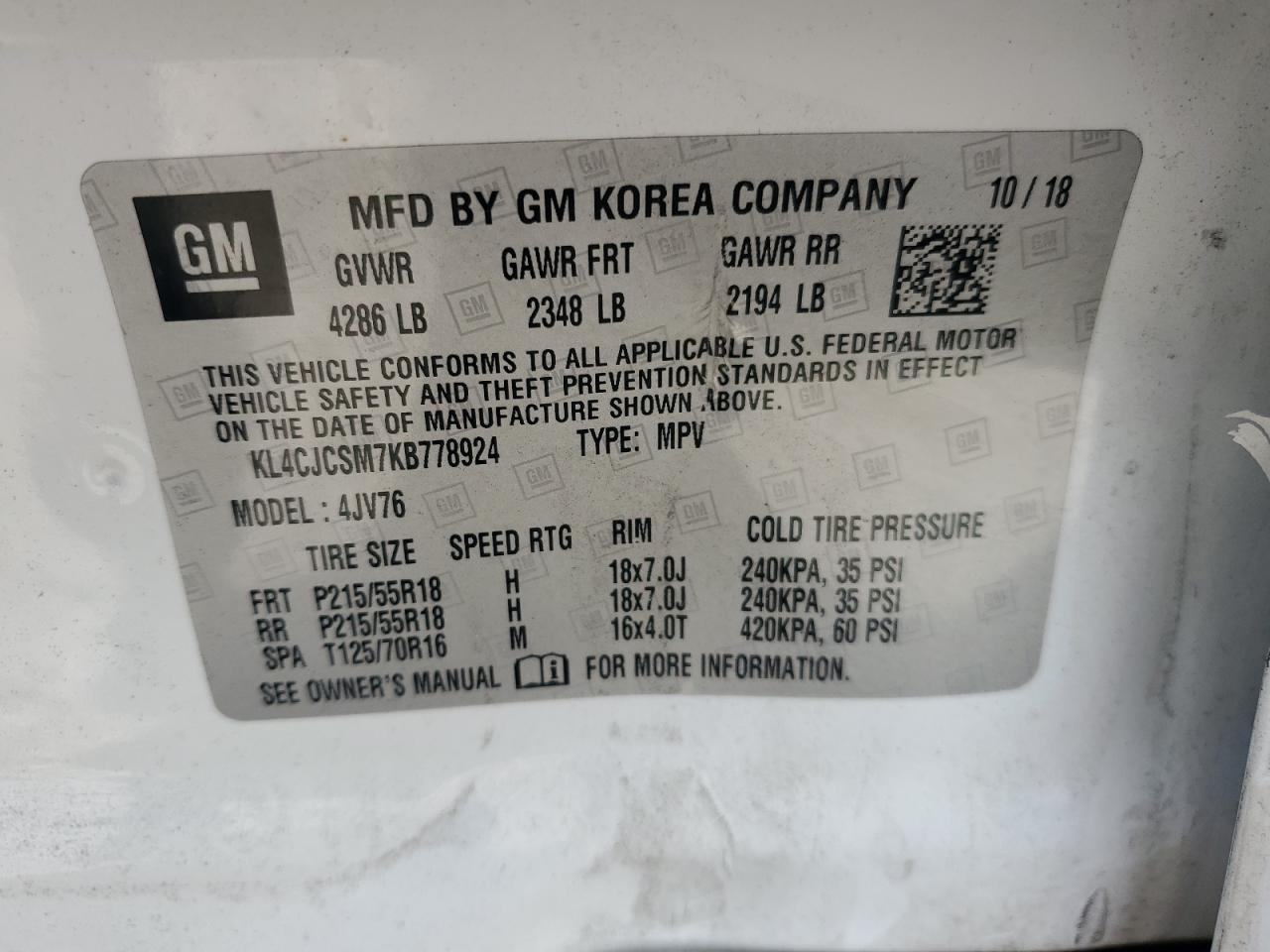 2019 Buick Encore Essence VIN: KL4CJCSM7KB778924 Lot: 81938945