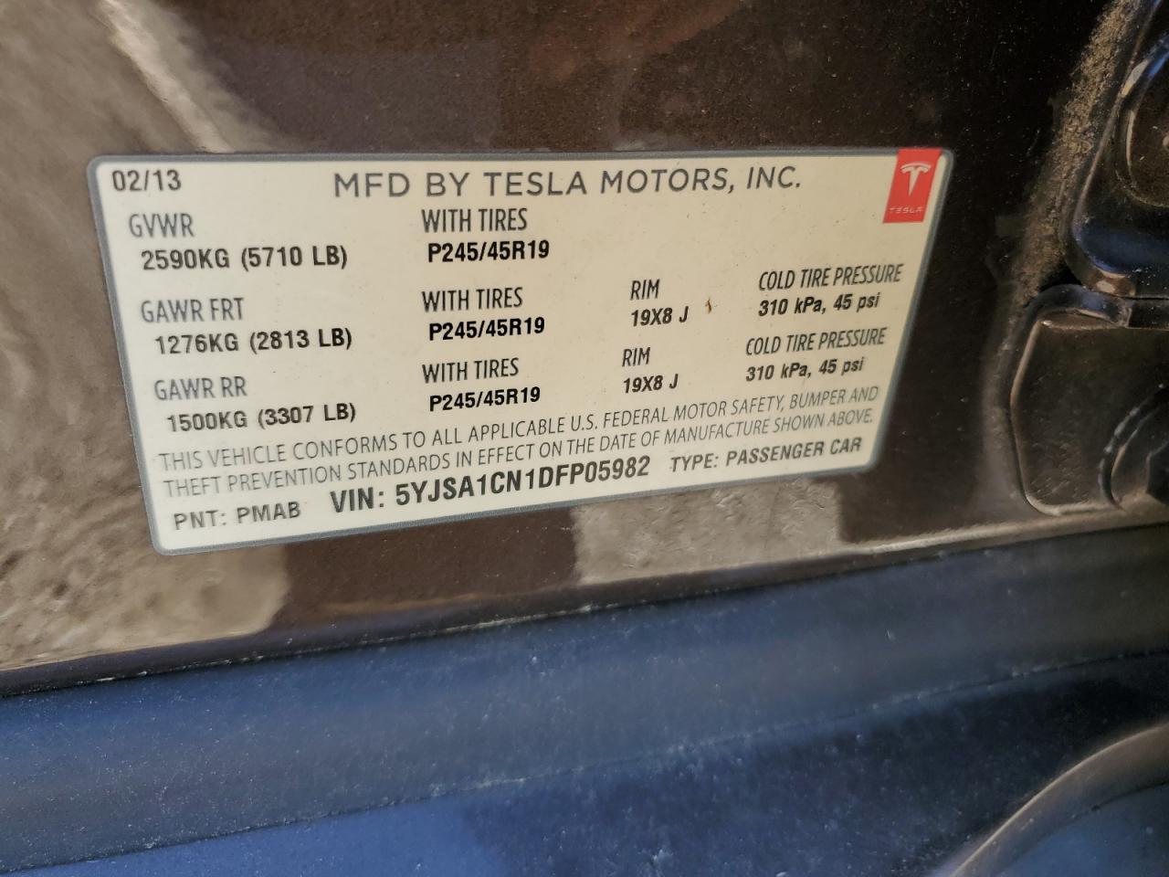 2013 Tesla Model S VIN: 5YJSA1CN1DFP05982 Lot: 86850405