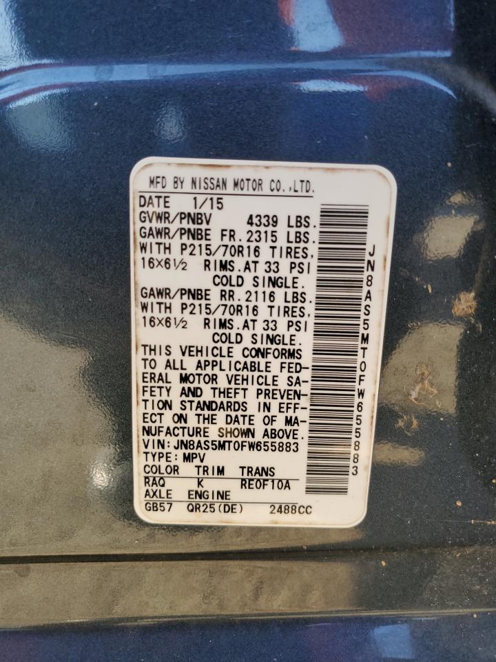 2015 Nissan Rogue Select S VIN: JN8AS5MT0FW655883 Lot: 85845985