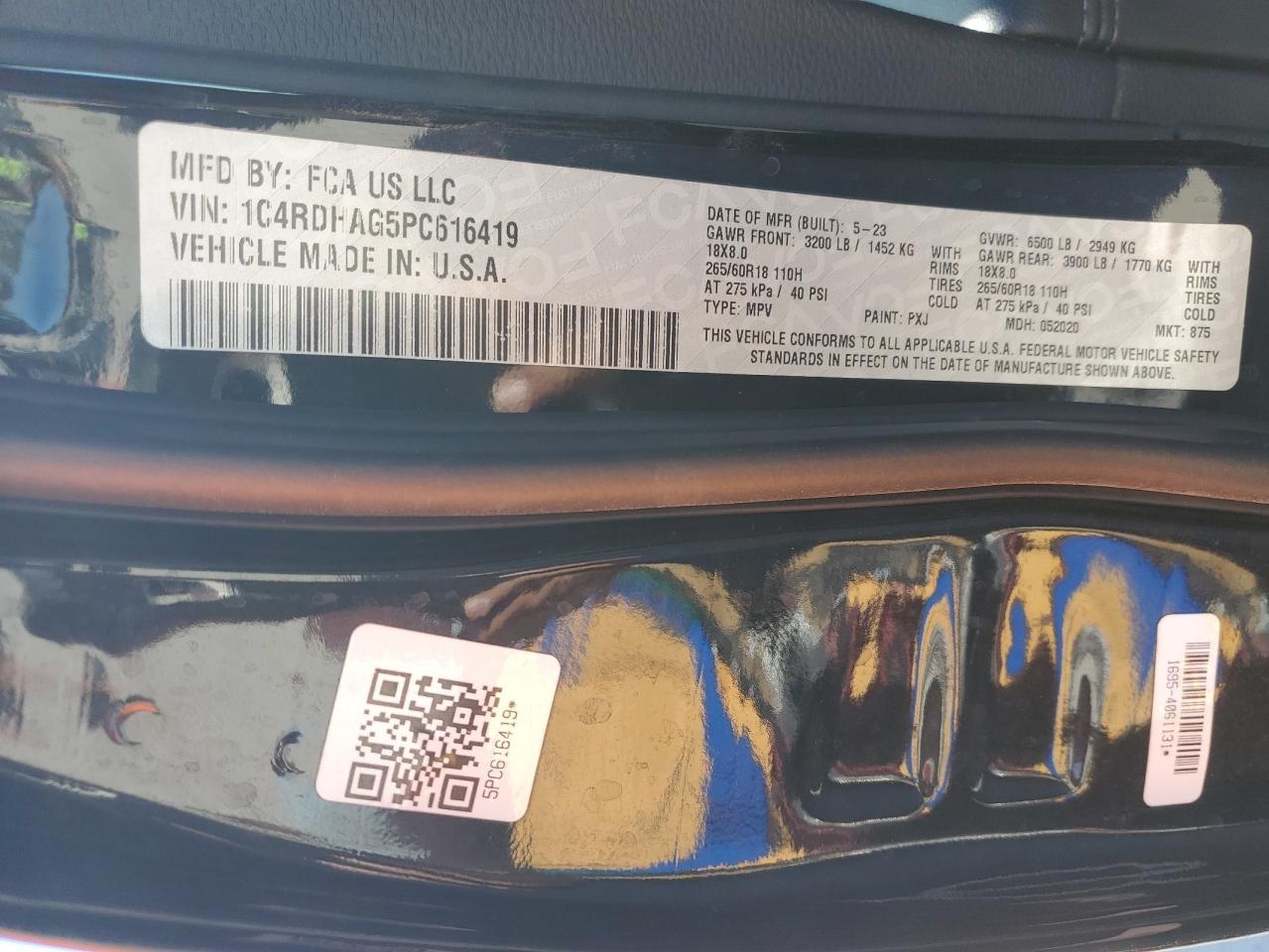 2023 Dodge Durango Sxt VIN: 1C4RDHAG5PC616419 Lot: 87389505
