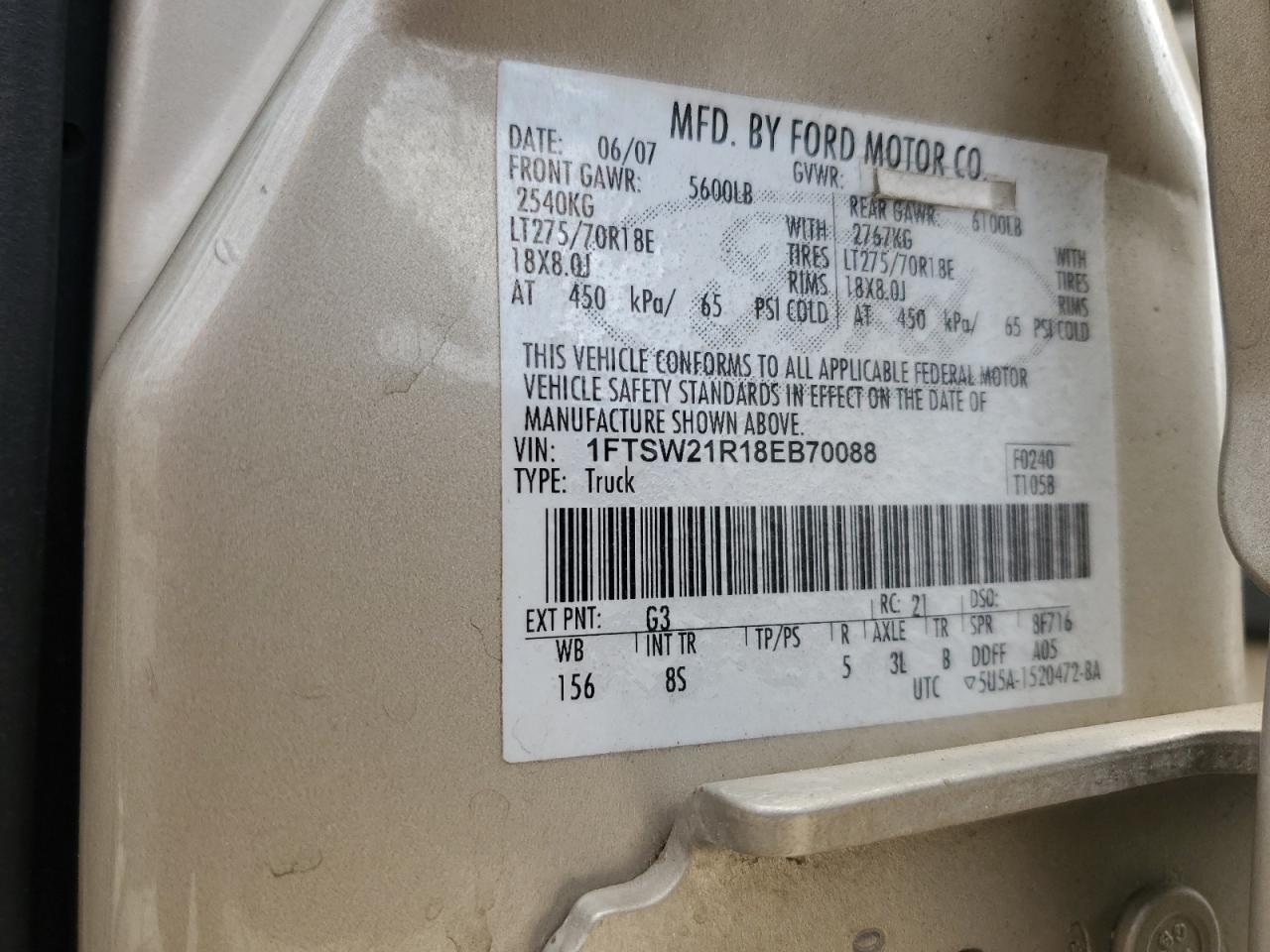 2008 Ford F250 Super Duty VIN: 1FTSW21R18EB70088 Lot: 84599715