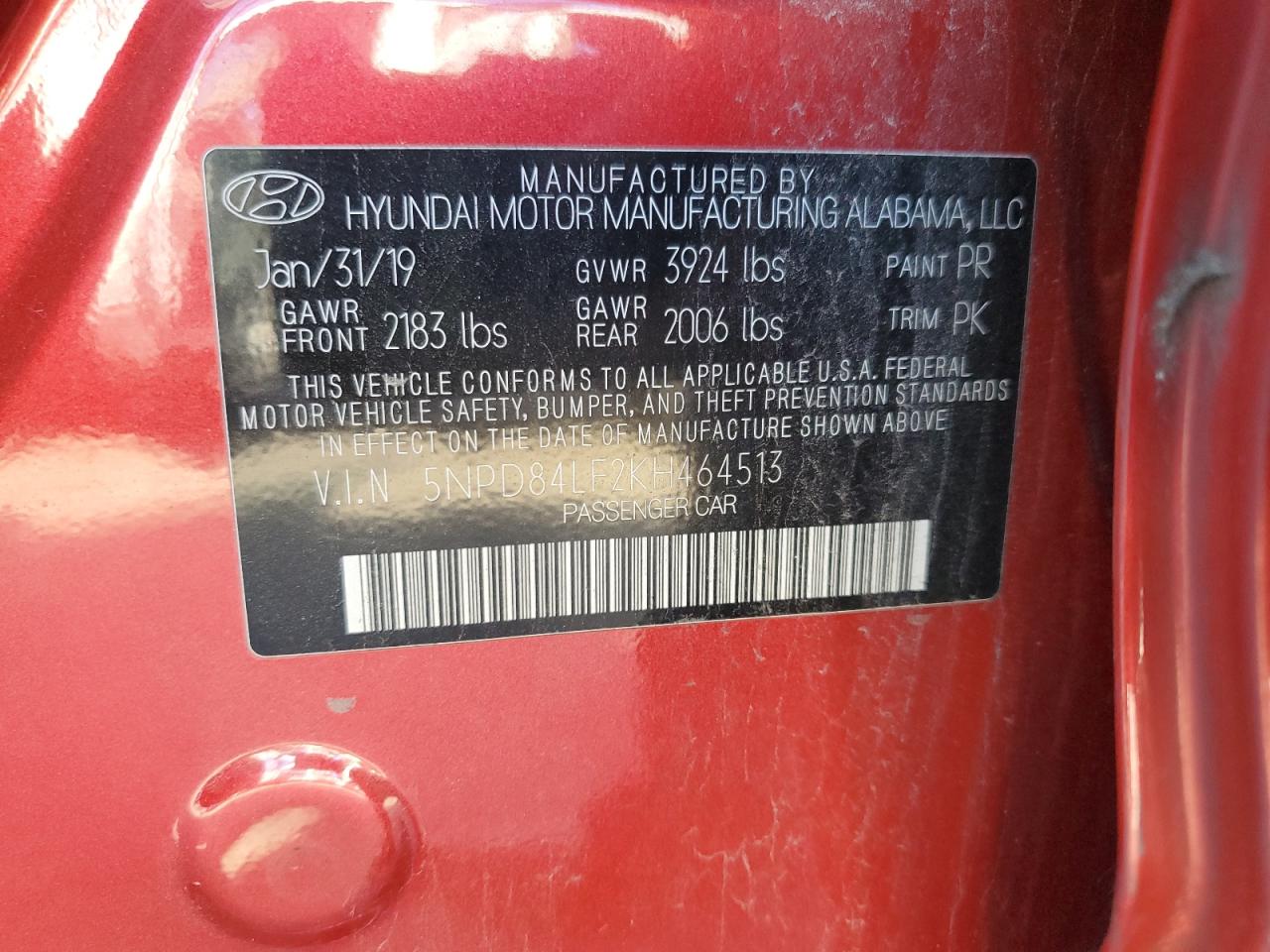 2019 Hyundai Elantra Sel VIN: 5NPD84LF2KH464513 Lot: 85912315