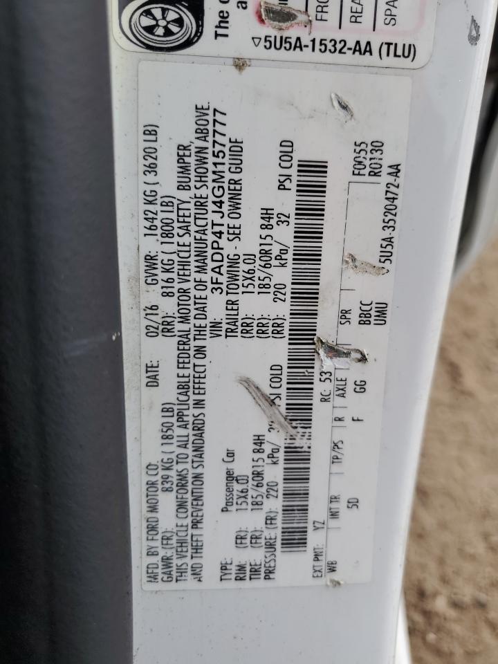 2016 Ford Fiesta S VIN: 3FADP4TJ4GM157777 Lot: 85001165