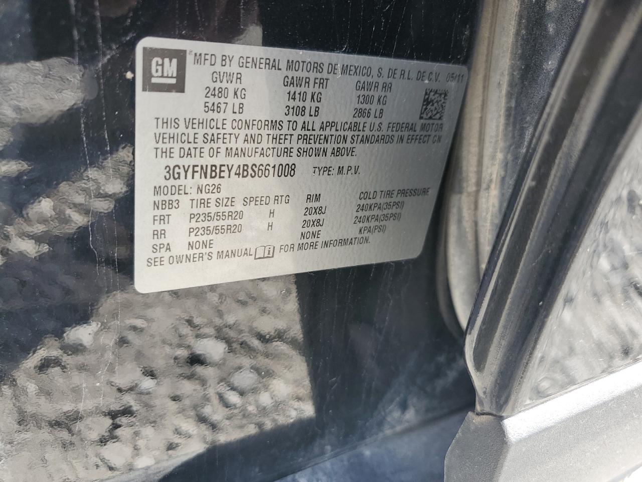 2011 Cadillac Srx Performance Collection VIN: 3GYFNBEY4BS661008 Lot: 85546745