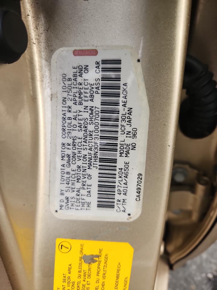 2001 Lexus Ls 430 VIN: JTHBN30F310007007 Lot: 85334885