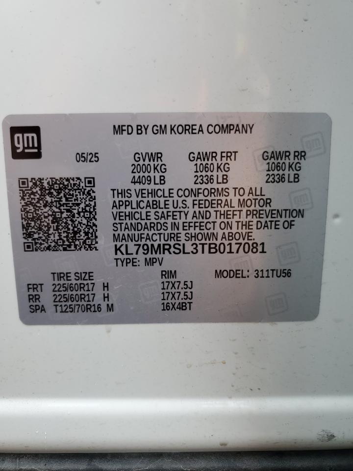 2026 Chevrolet Trailblazer Lt VIN: KL79MRSL3TB017081 Lot: 85075365