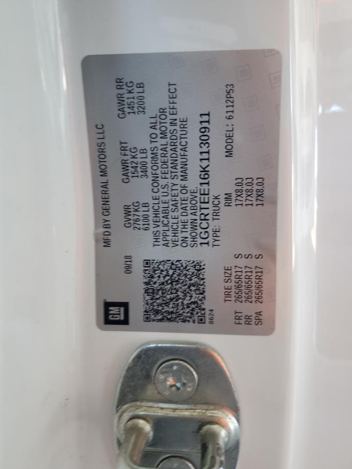 2019 Chevrolet Colorado Zr2 VIN: 1GCRTEE16K1130911 Lot: 86272865