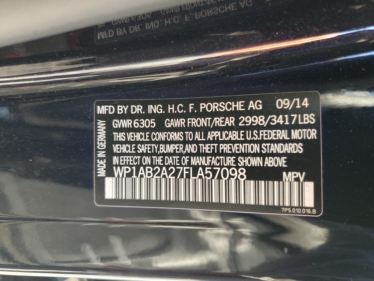 2015 Porsche Cayenne S VIN: WP1AB2A27FLA57098 Lot: 86313095
