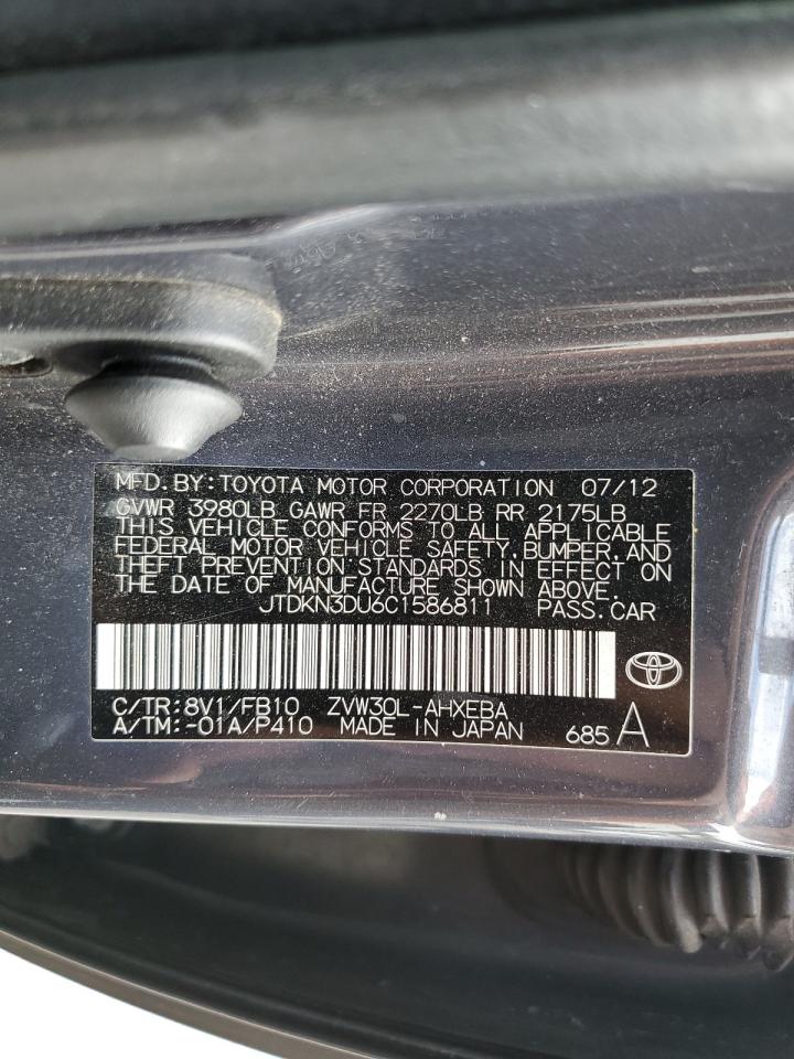 2012 Toyota Prius VIN: JTDKN3DU6C1586811 Lot: 86329025