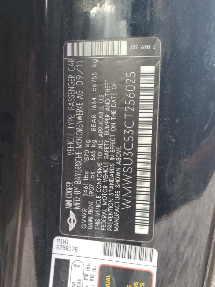 2012 Mini Cooper VIN: WMWSU3C53CT256025 Lot: 82635145