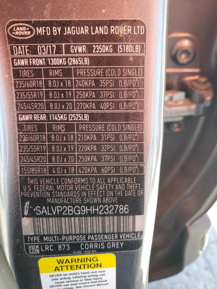 2017 Land Rover Range Rover Evoque Se VIN: SALVP2BG9HH232786 Lot: 87483105