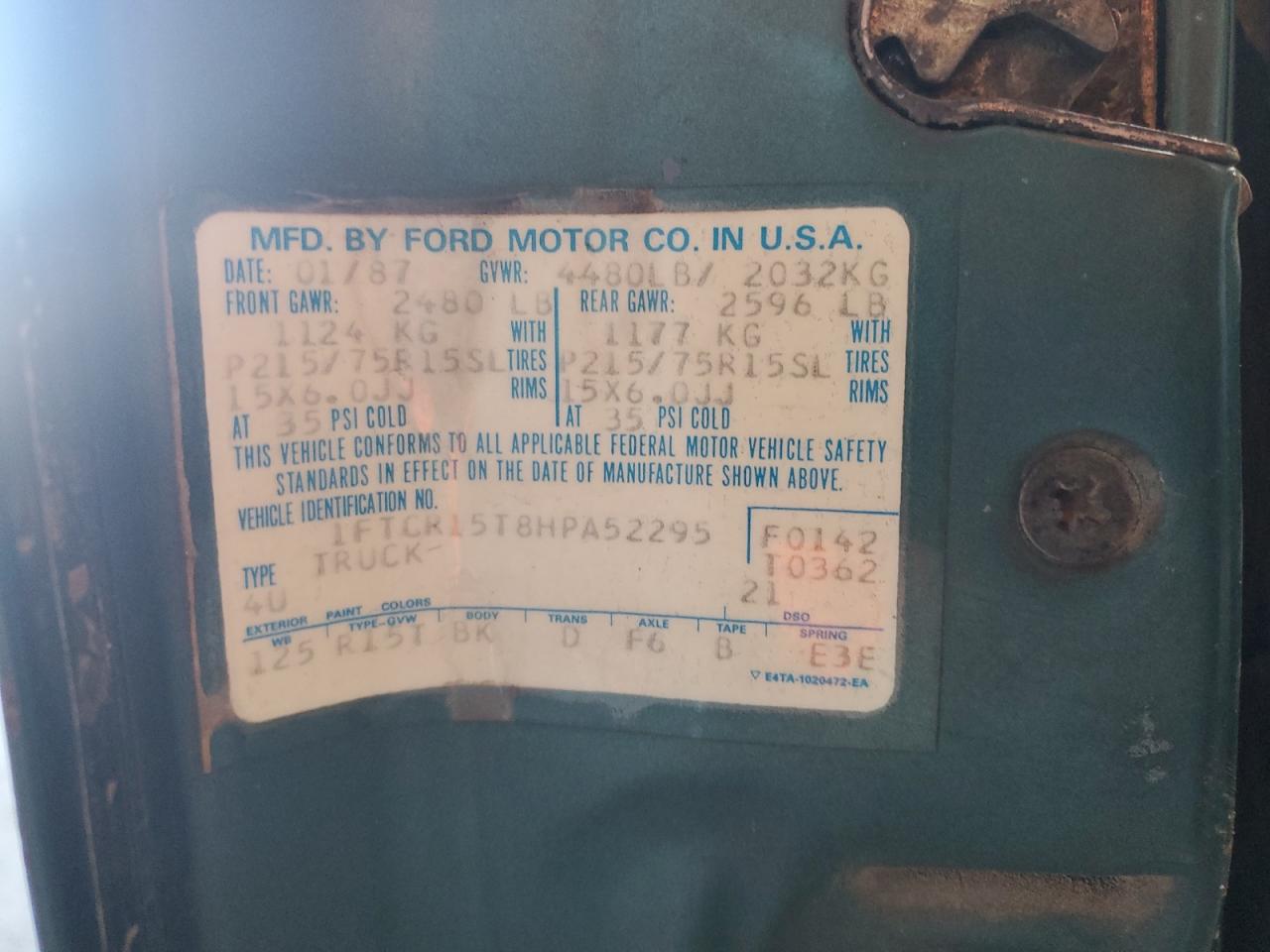 1987 Ford Ranger Super Cab VIN: 1FTCR15T8HPA52295 Lot: 87438745