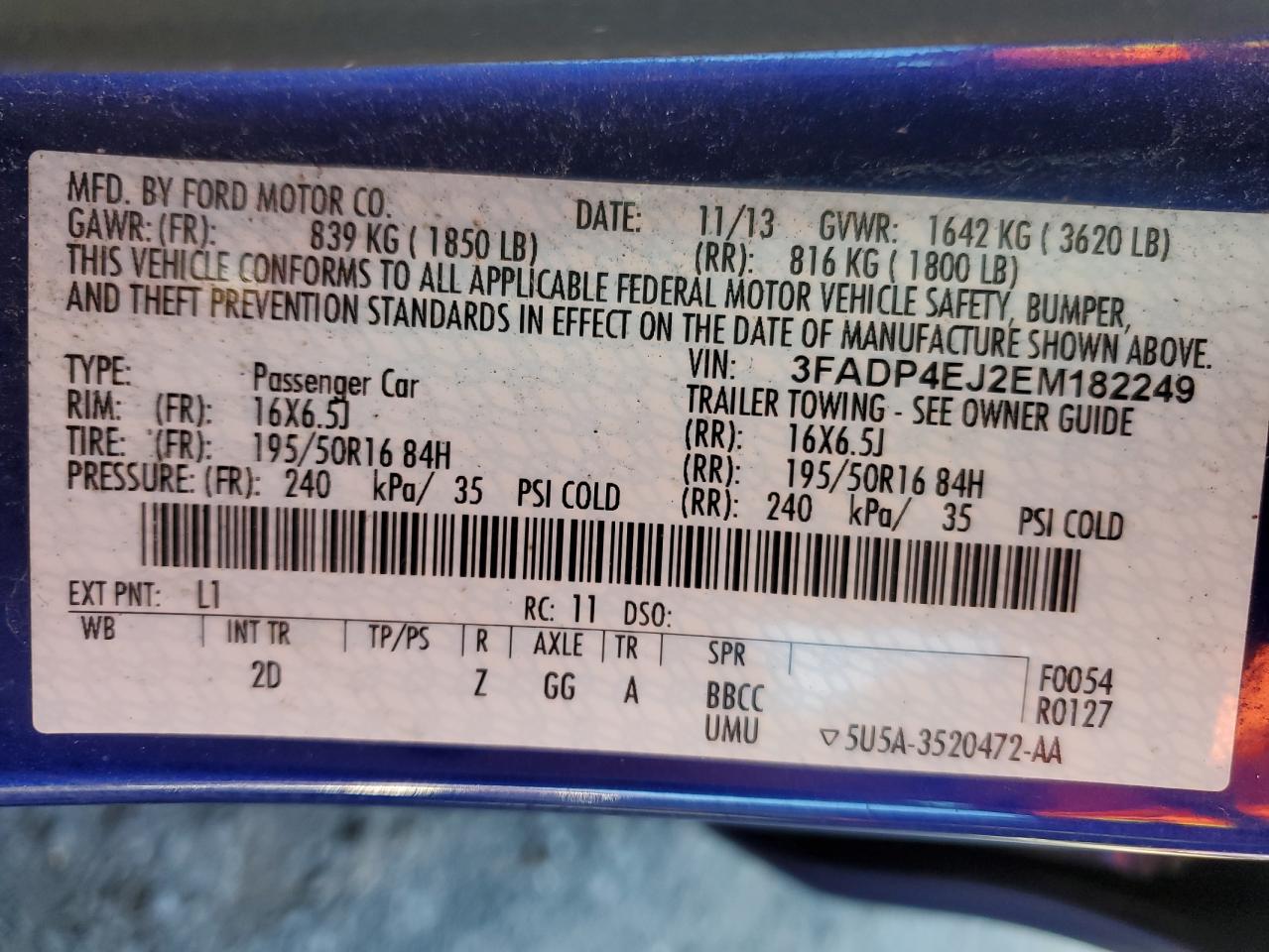 2014 Ford Fiesta Se VIN: 3FADP4EJ2EM182249 Lot: 89873055