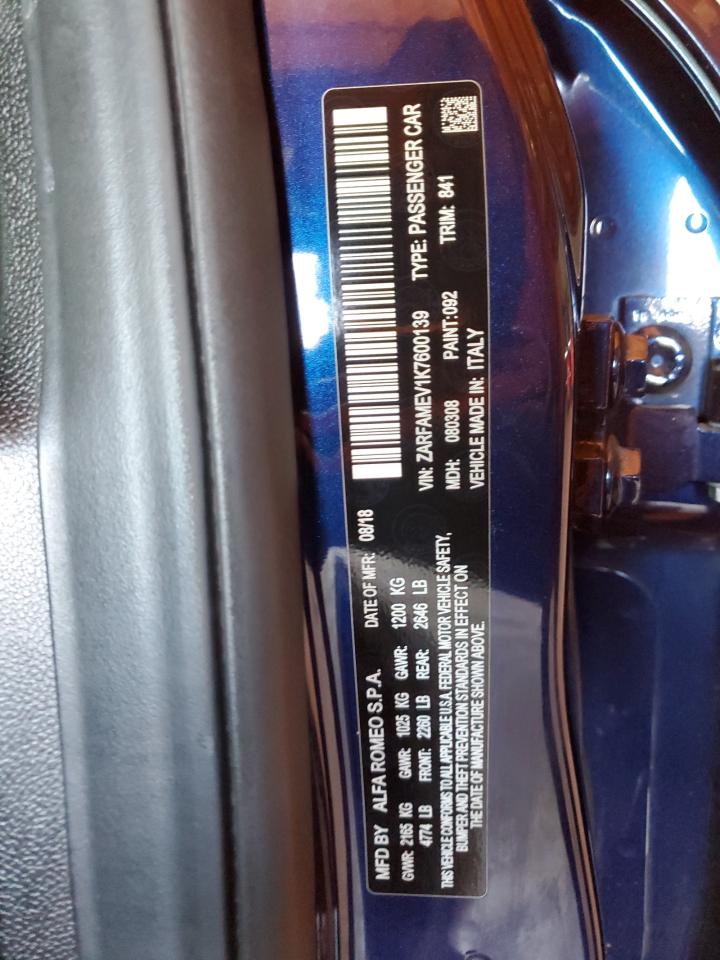 2019 Alfa Romeo Giulia Quadrifoglio VIN: ZARFAMEV1K7600139 Lot: 90124555