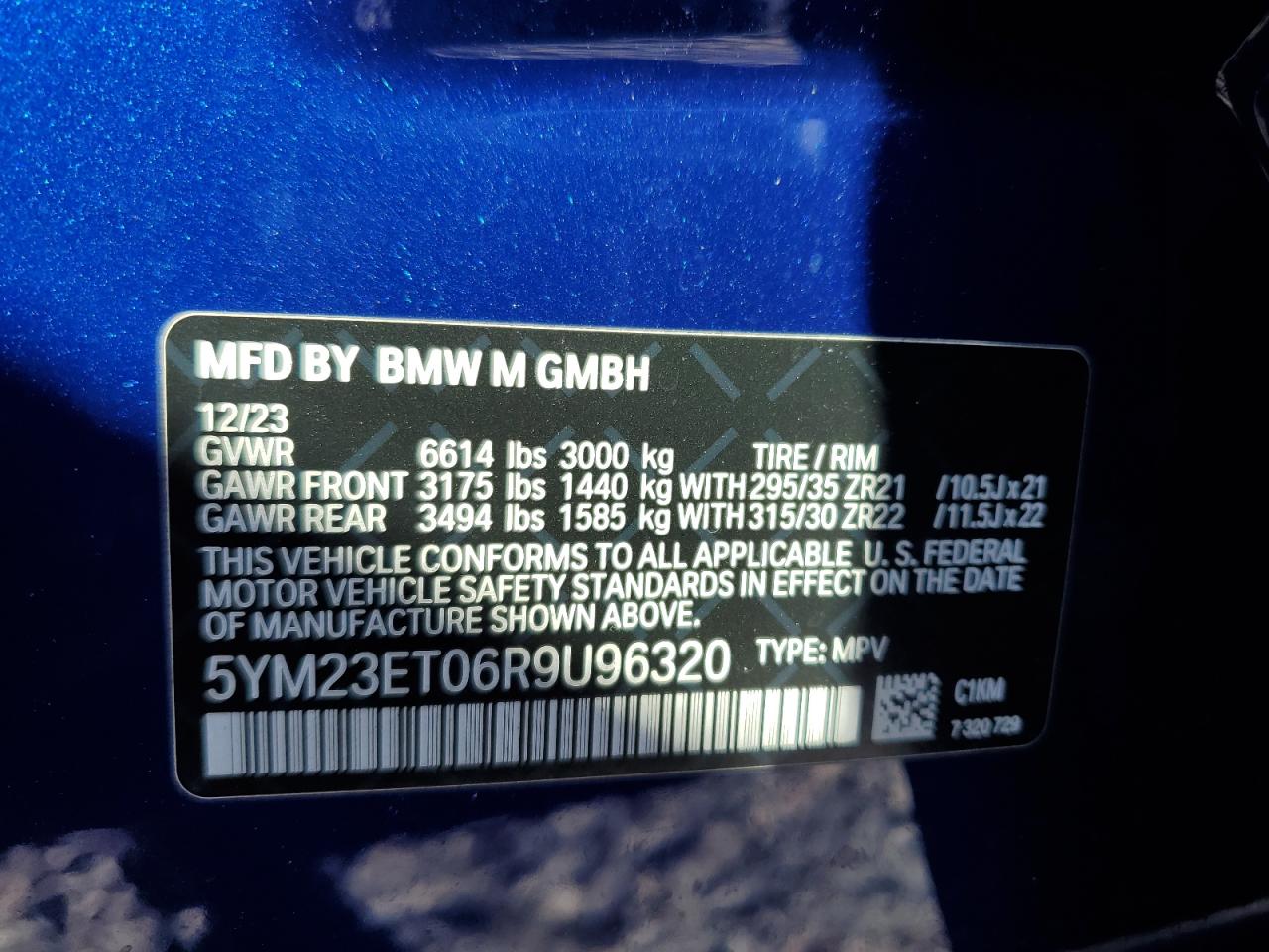 2024 BMW X6 M Competition VIN: 5YM23ET06R9U96320 Lot: 90146485