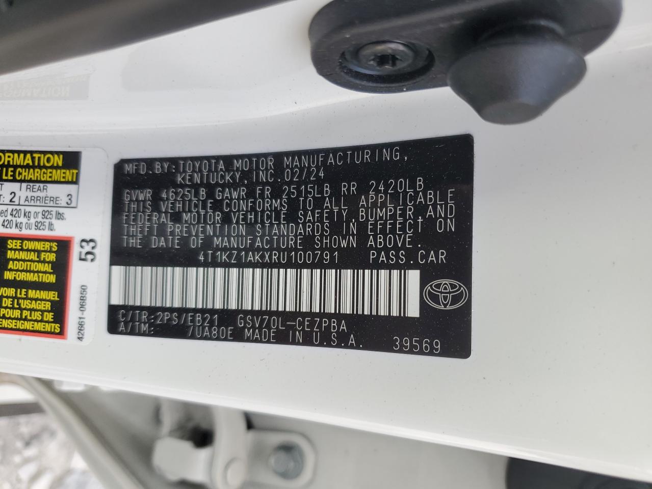 2024 Toyota Camry Trd VIN: 4T1KZ1AKXRU100791 Lot: 86224665