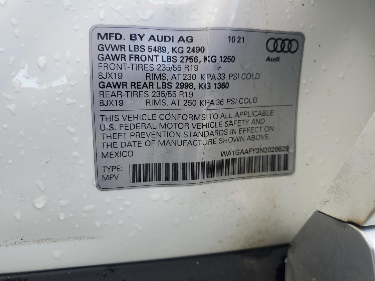 2022 Audi Q5 Premium 45 VIN: WA1GAAFY3N2026628 Lot: 86525935