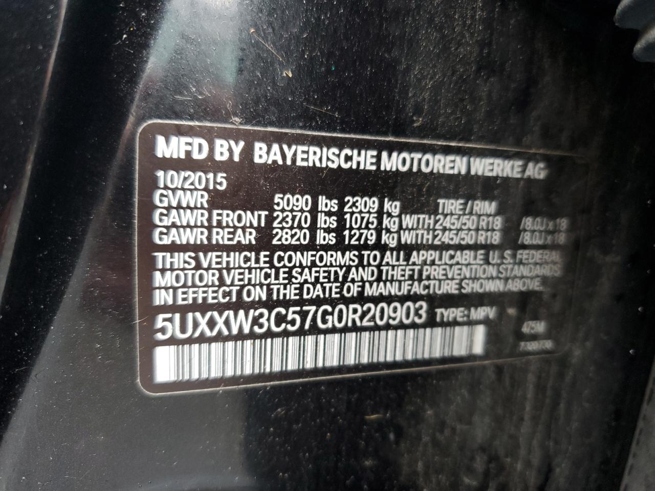 2016 BMW X4 xDrive28I VIN: 5UXXW3C57G0R20903 Lot: 86332105