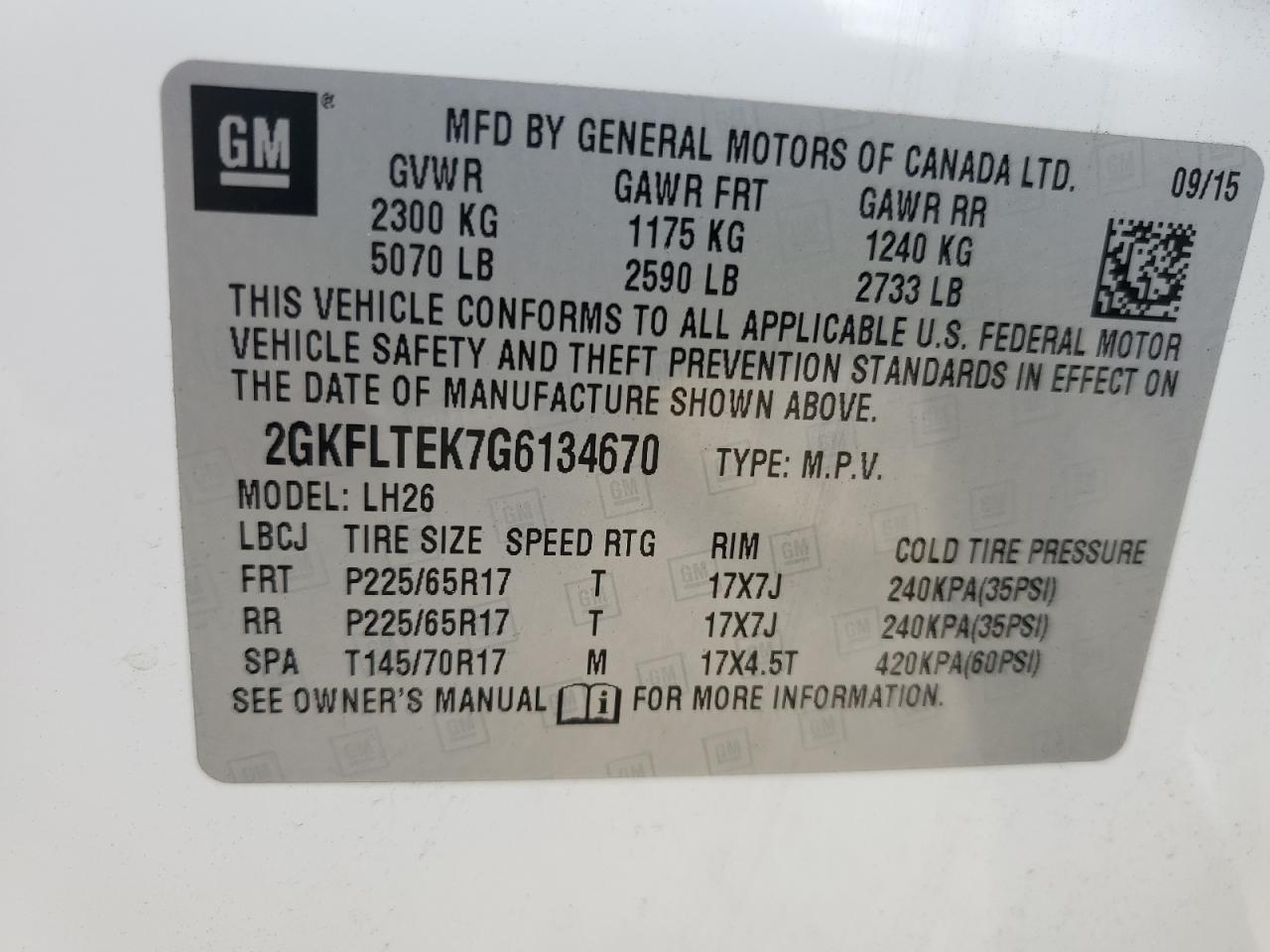 2016 GMC Terrain Sle VIN: 2GKFLTEK7G6134670 Lot: 86152955