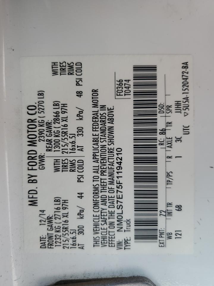 2015 Ford Transit Connect Xl VIN: NM0LS7E75F1194210 Lot: 85731685