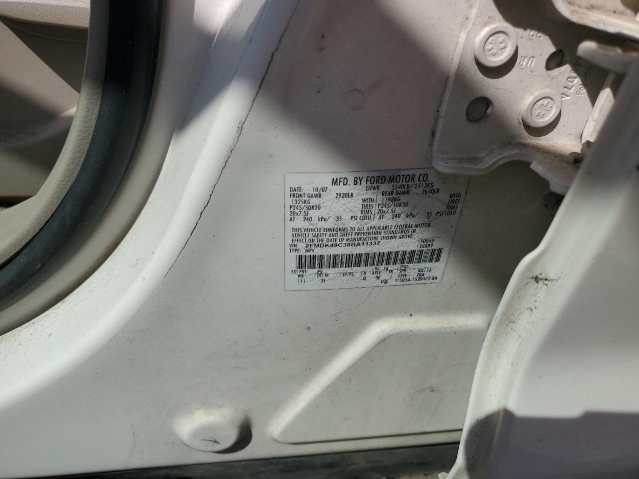 2008 Ford Edge Limited VIN: 2FMDK49C38BA11337 Lot: 84733645