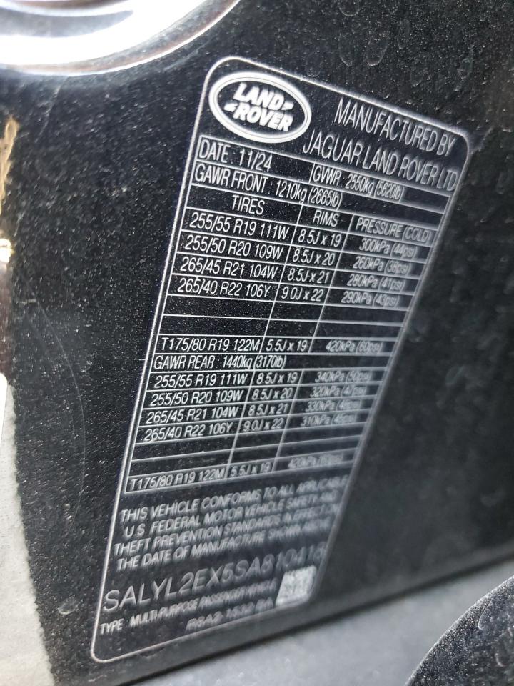 2025 Land Rover Range Rover Velar Dynamic Se VIN: SALYL2EX5SA810418 Lot: 85103215