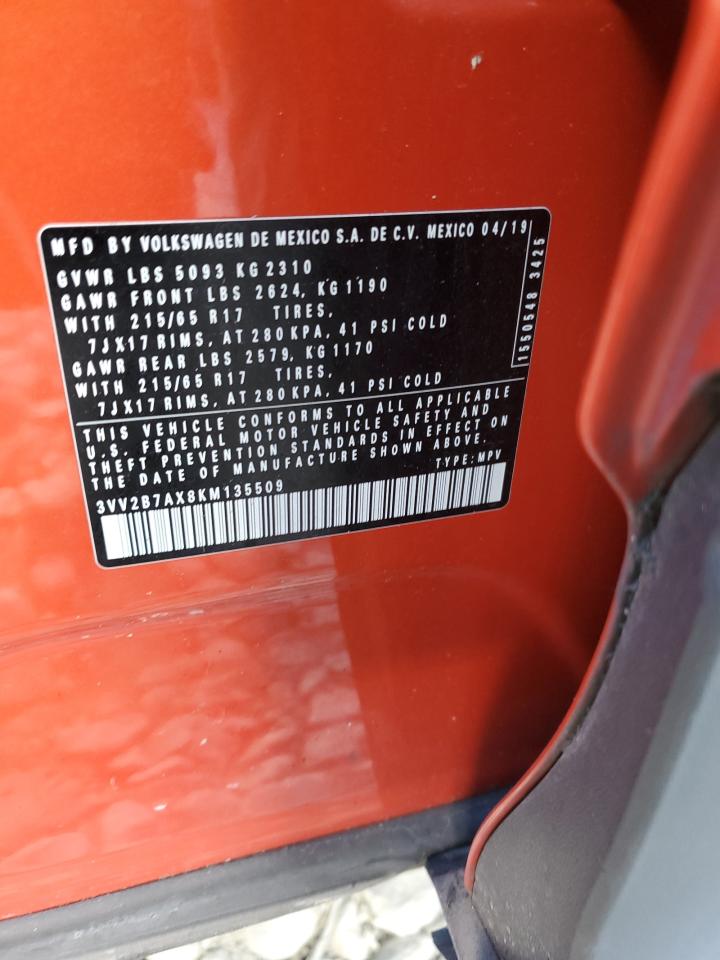 2019 Volkswagen Tiguan Se VIN: 3VV2B7AX8KM135509 Lot: 86235465