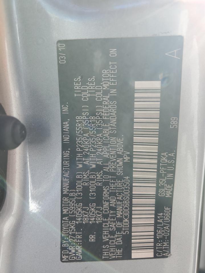 2011 Toyota Sienna Xle VIN: 5TDDK3DC6BS003504 Lot: 82208915