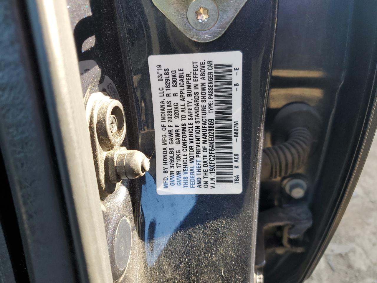 2019 Honda Civic Lx VIN: 19XFC2F64KE028869 Lot: 85368165
