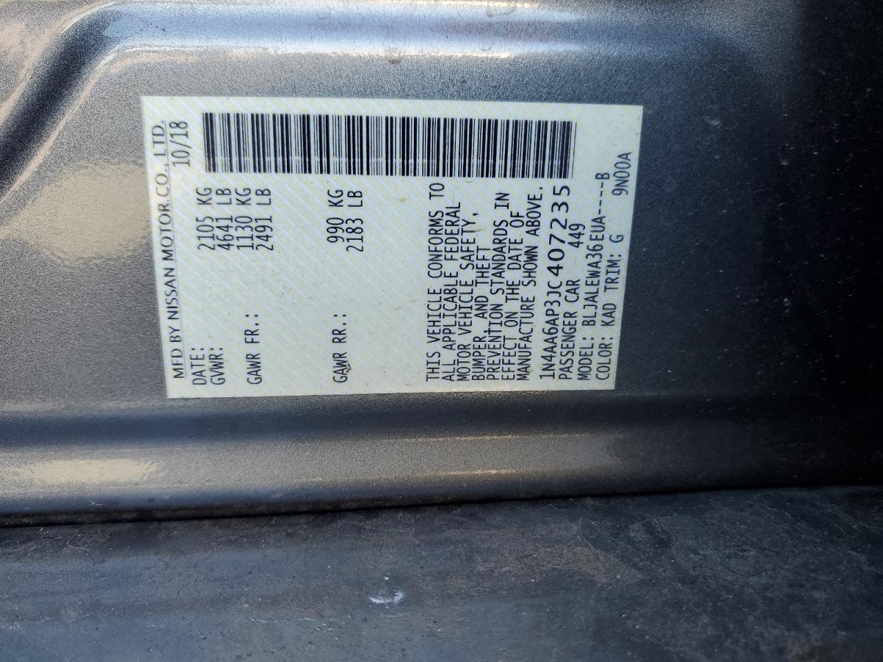 2018 Nissan Maxima 3.5S VIN: 1N4AA6AP3JC407235 Lot: 84440675