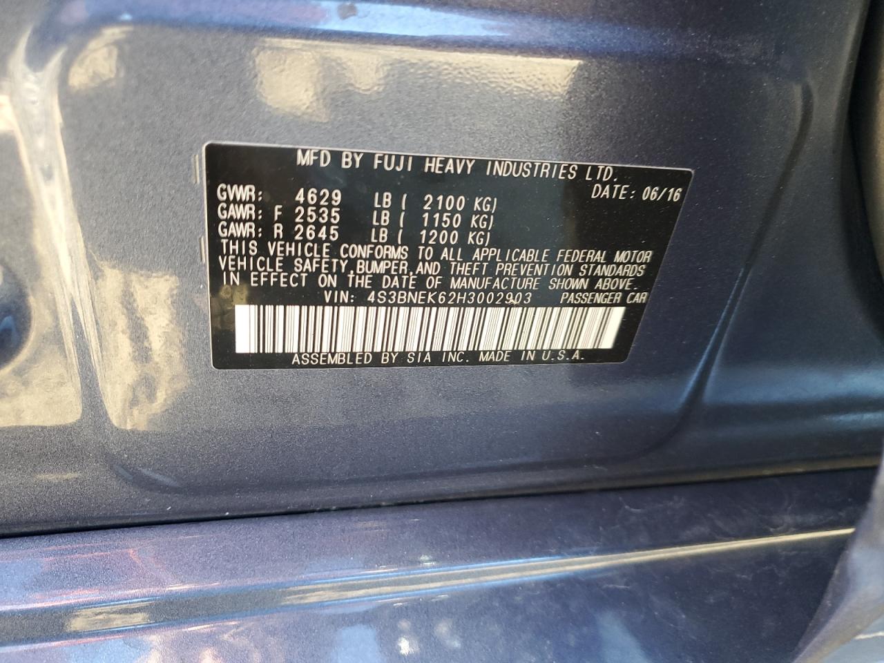 2017 Subaru Legacy 3.6R Limited VIN: 4S3BNEK62H3002903 Lot: 85314805