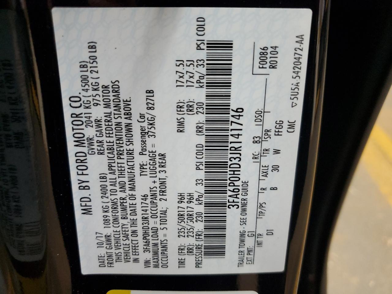 2018 Ford Fusion Se VIN: 3FA6P0HD3JR141746 Lot: 82005145