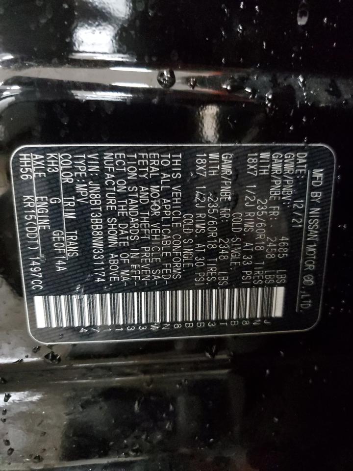 2022 Nissan Rogue Sv VIN: JN8BT3BB8NW331174 Lot: 85858685